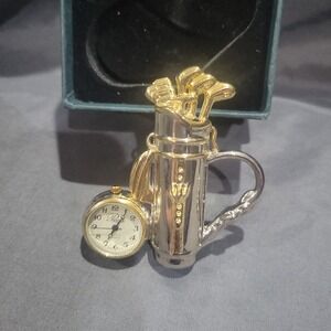 PLATINUM Miniature Desk Clock Golf Club, Bag & Ball Two Tone